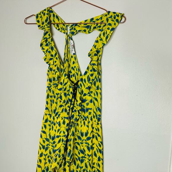 TANYA TAYLOR Yellow Blue Printed Silk Chiffon V-Neckline Maxi Dress Size 2 - Picture 10 of 13